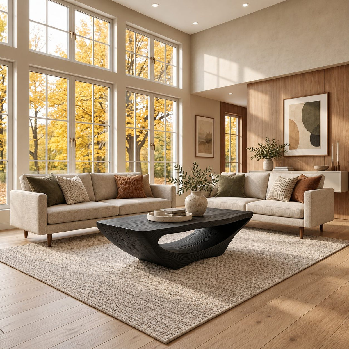 Contemporary Live Edge Coffee Table With Open Arch Base For Living Room