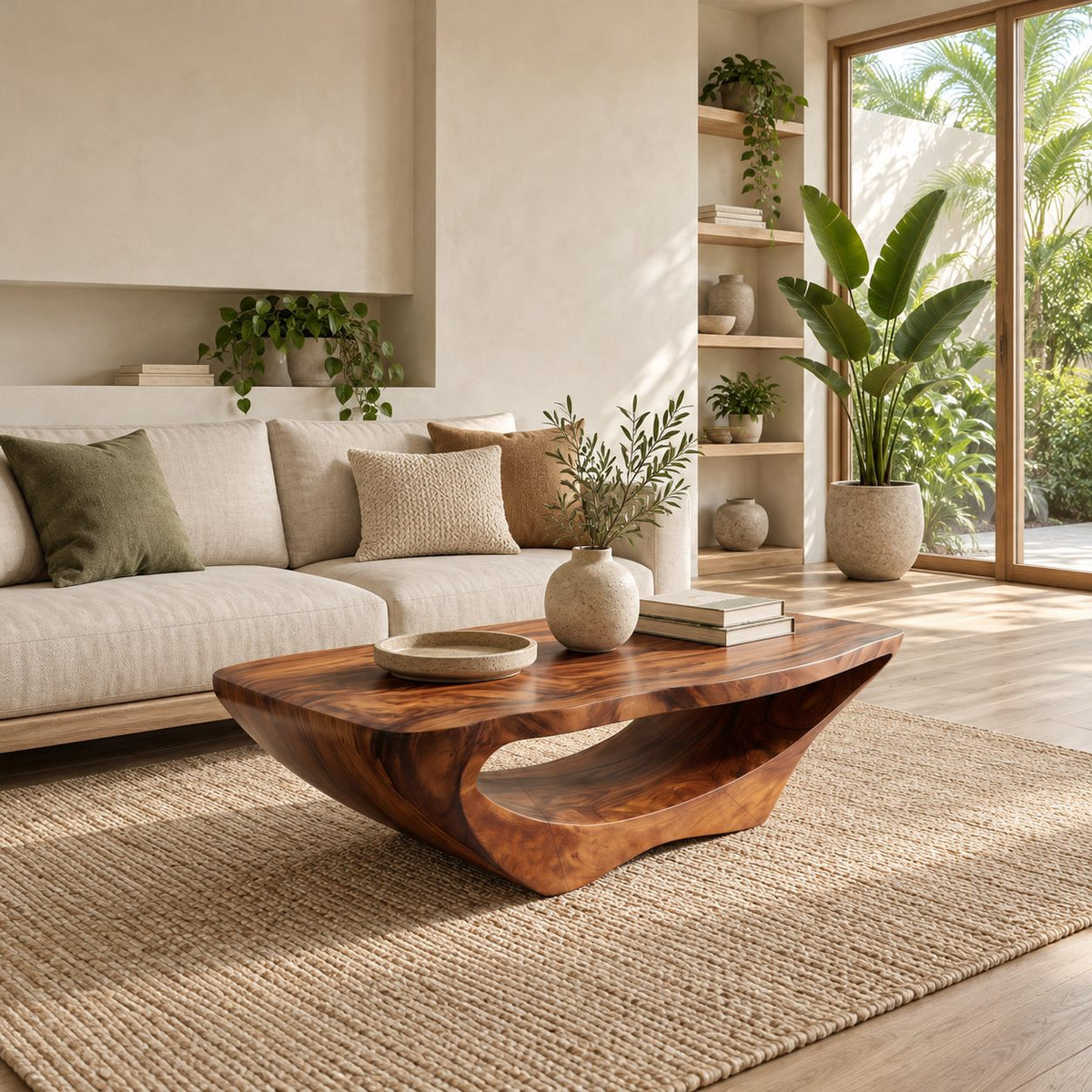 Contemporary Live Edge Coffee Table With Open Arch Base For Living Room