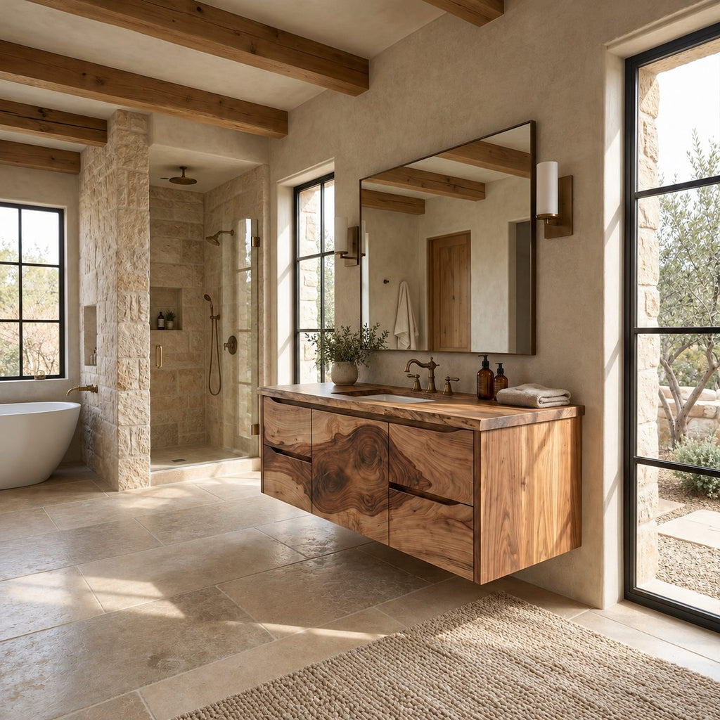 Modern Floating Solid Wood Bathroom Vanity With Storage Drawers