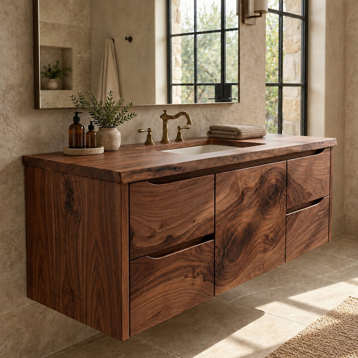 Modern Floating Solid Wood Bathroom Vanity With Storage Drawers