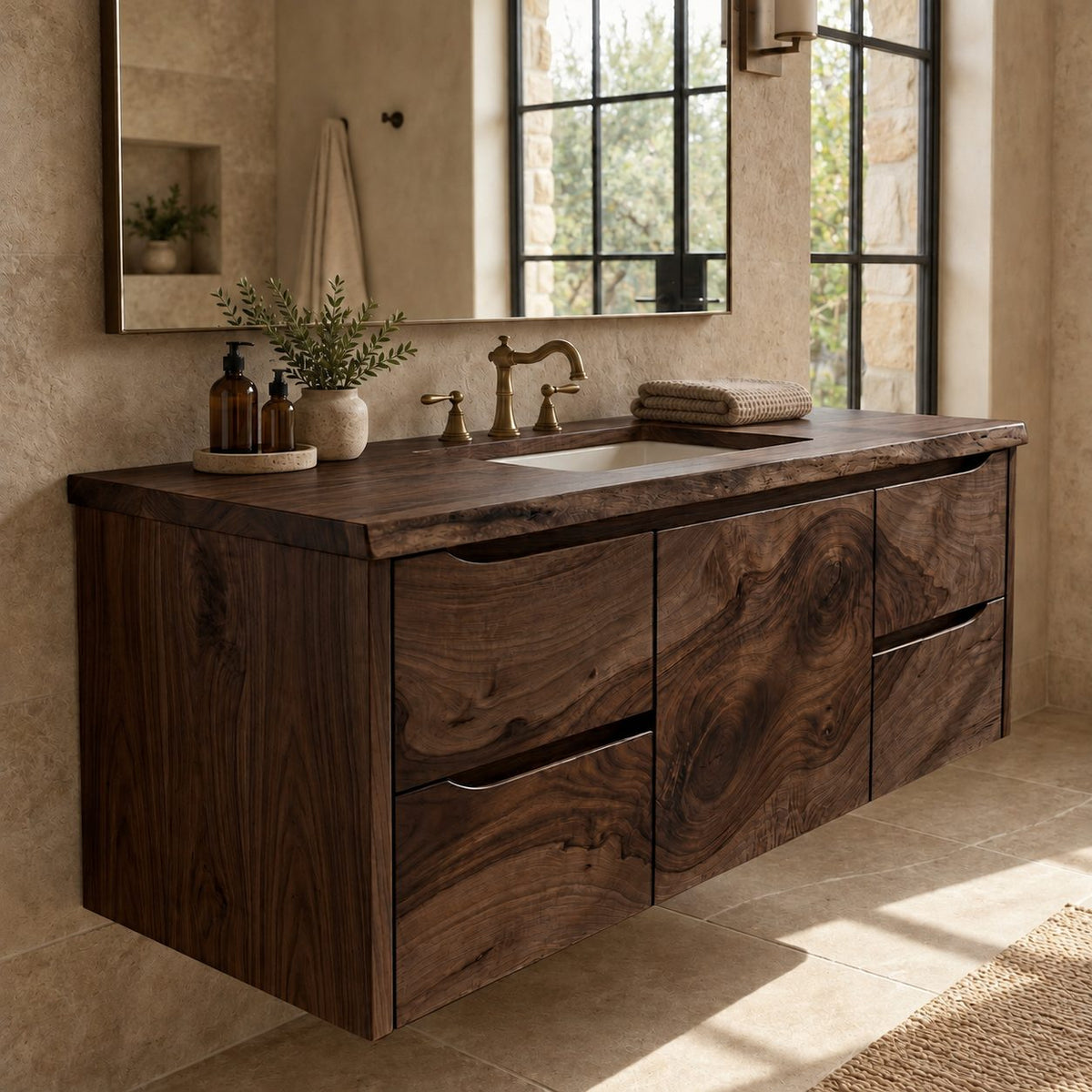 Modern Floating Solid Wood Bathroom Vanity With Storage Drawers