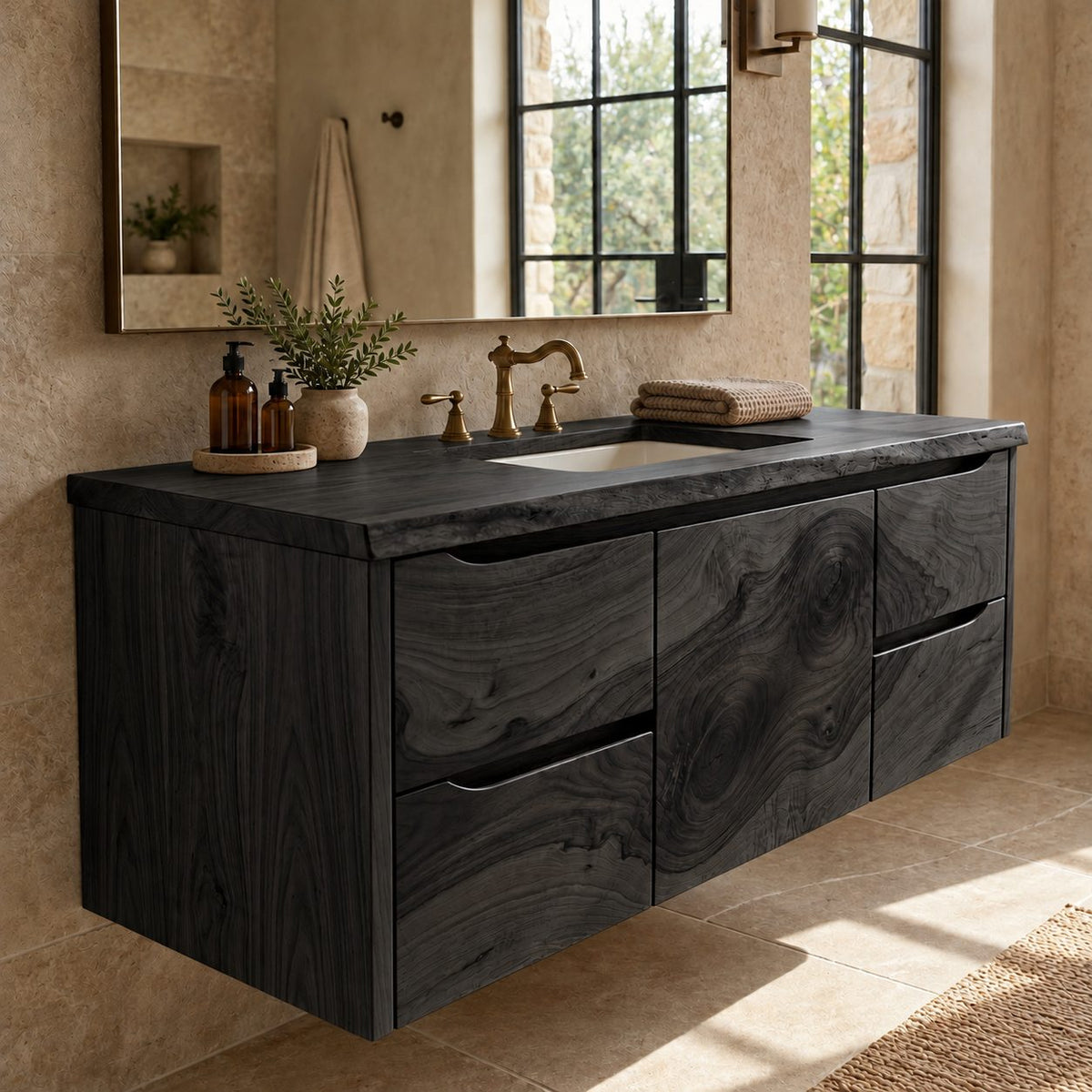 Modern Floating Solid Wood Bathroom Vanity With Storage Drawers