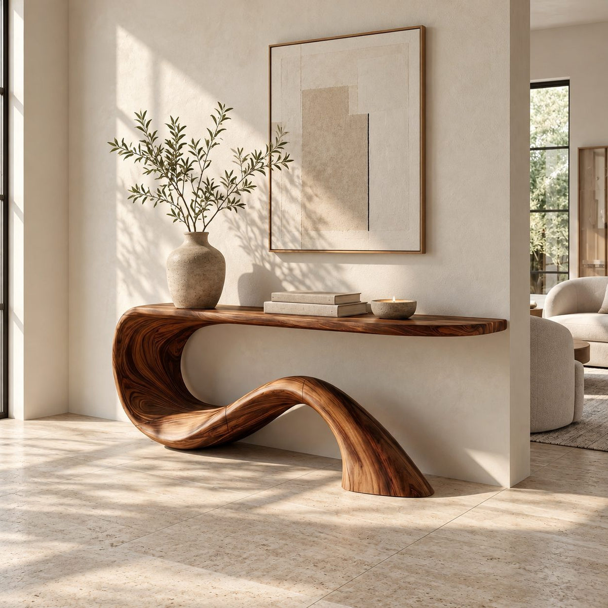Mid Century Sculptural Console Table With Wave Base For Entryway