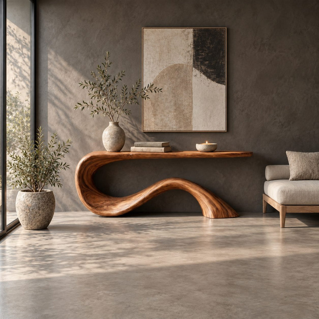 Mid Century Sculptural Console Table With Wave Base For Entryway