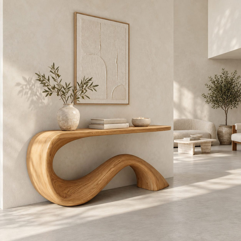 Mid Century Sculptural Console Table With Wave Base For Entryway