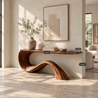 Mid Century Sculptural Console Table With Wave Base For Entryway