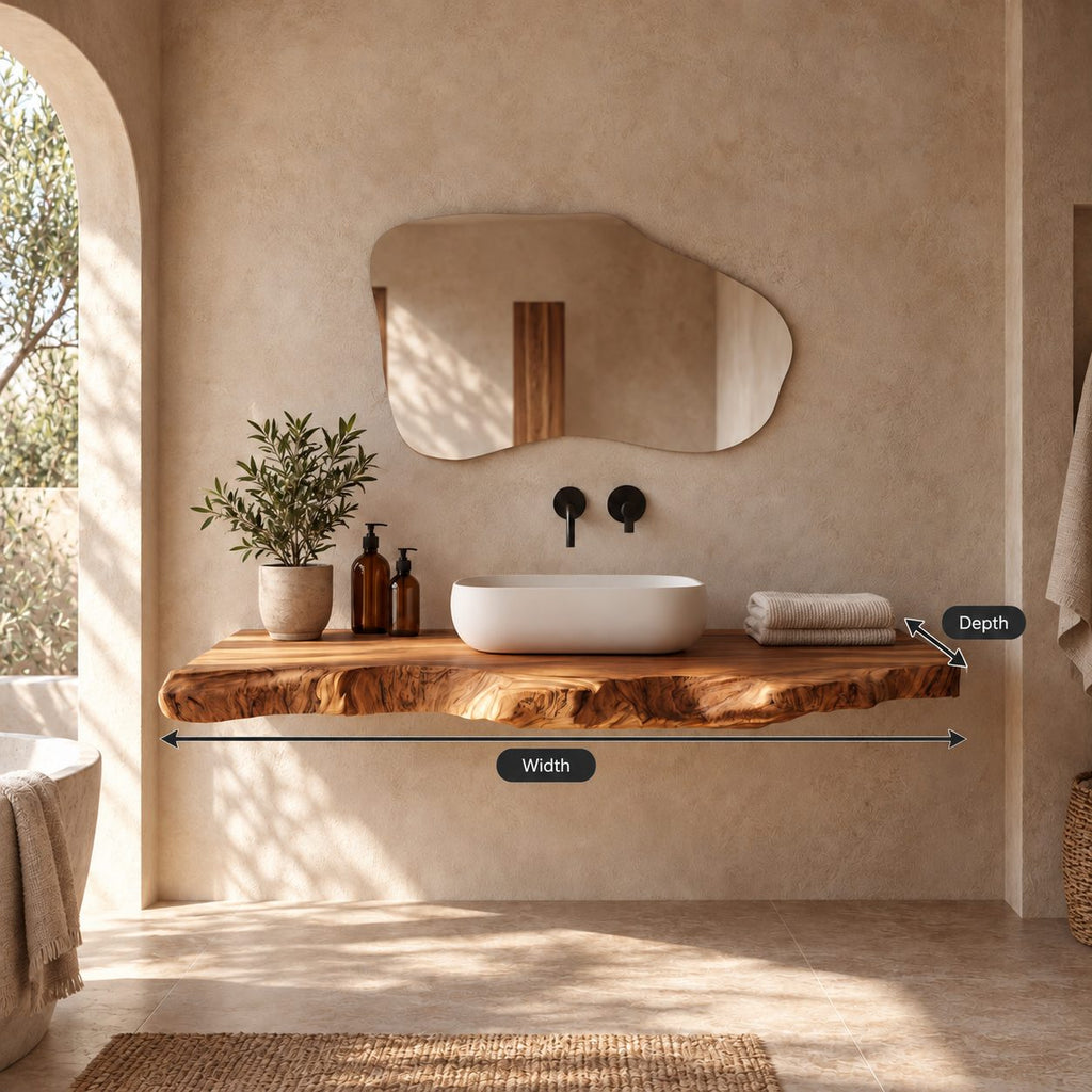 Minimalist Floating Bathroom Vanity Shelf With Natural Live Edge