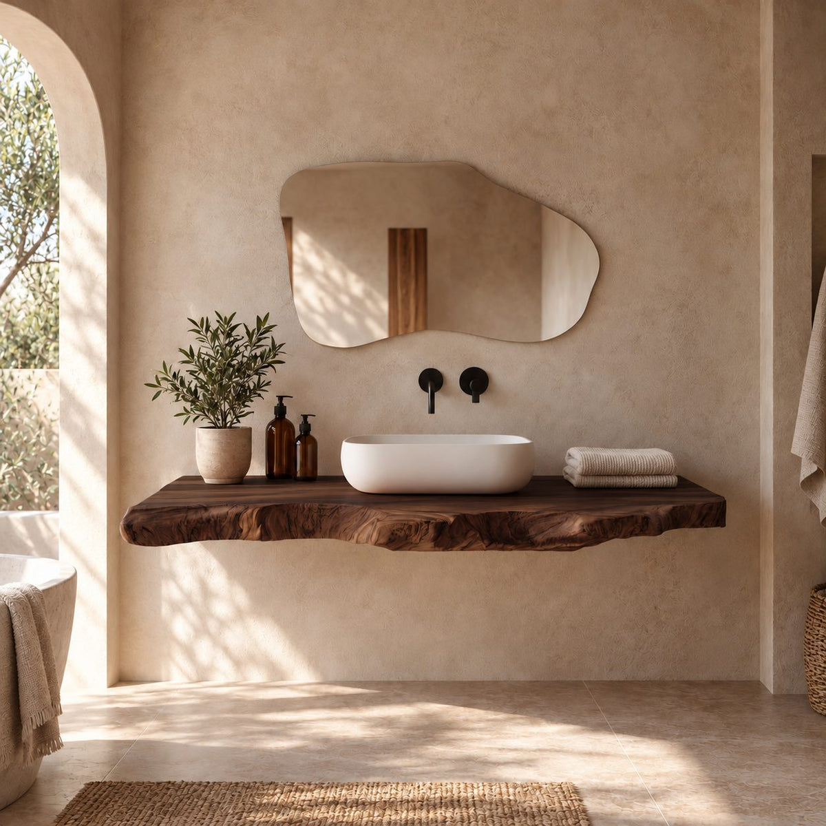 Minimalist Floating Bathroom Vanity Shelf With Natural Live Edge