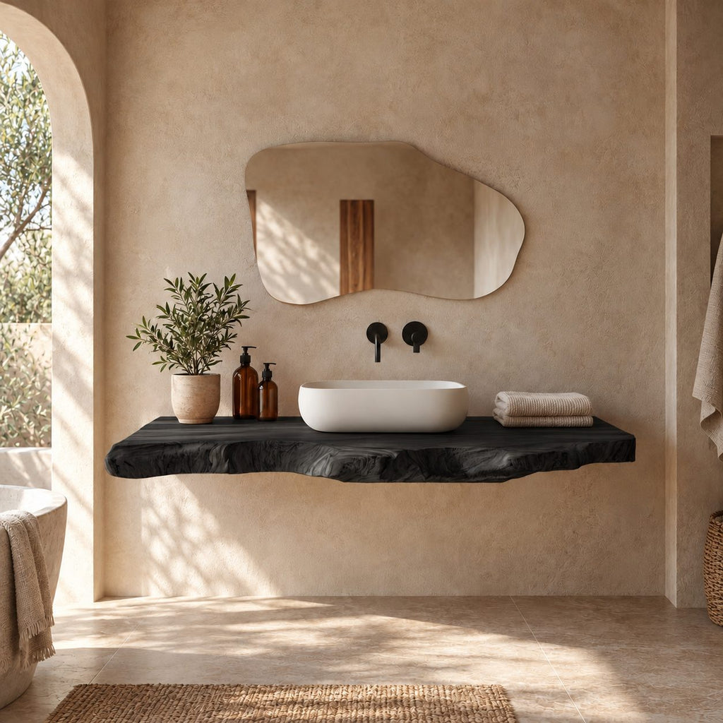 Minimalist Floating Bathroom Vanity Shelf With Natural Live Edge