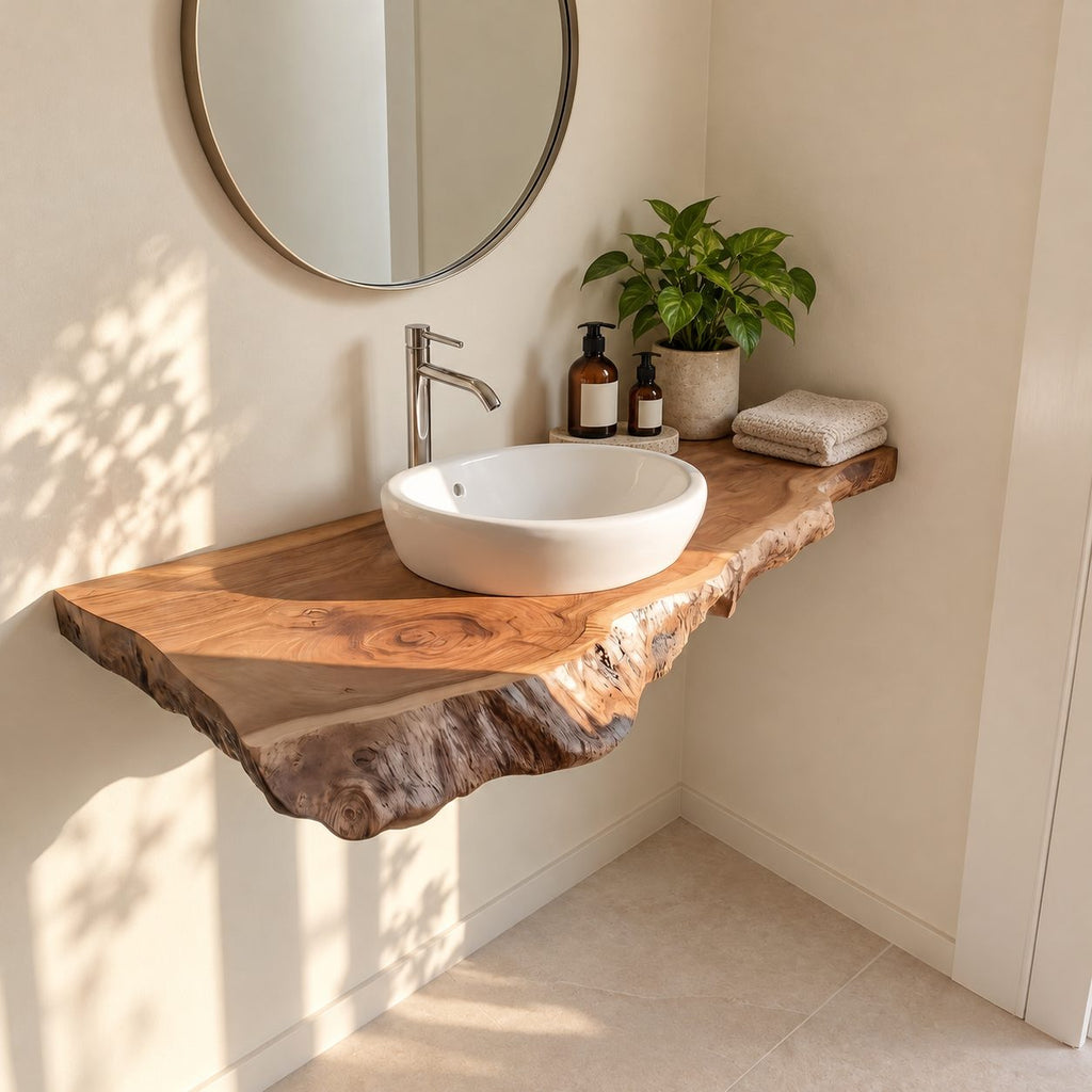 Farmhouse Raw Edge Floating Bathroom Vanity Top With Chunky Profile