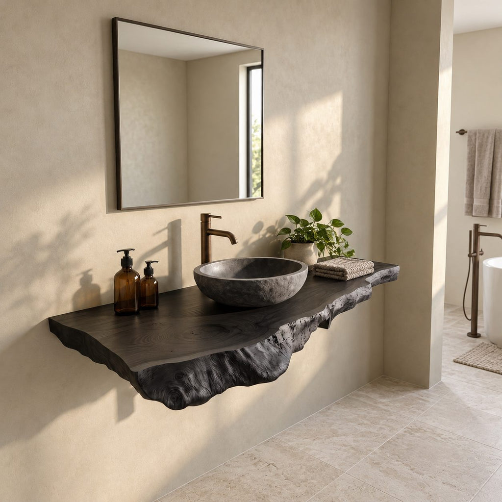 Farmhouse Raw Edge Floating Bathroom Vanity Top With Chunky Profile