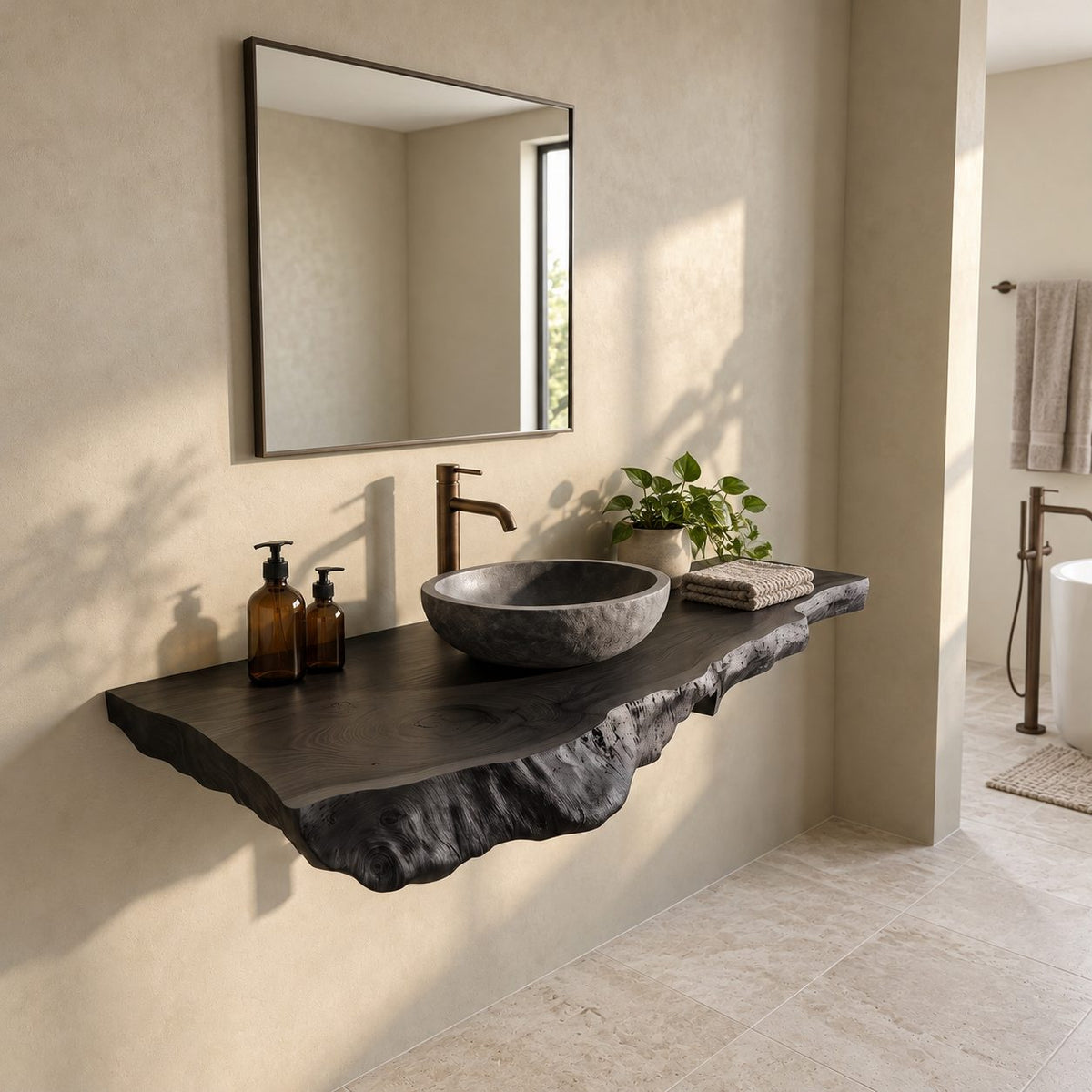Farmhouse Raw Edge Floating Bathroom Vanity Top With Chunky Profile