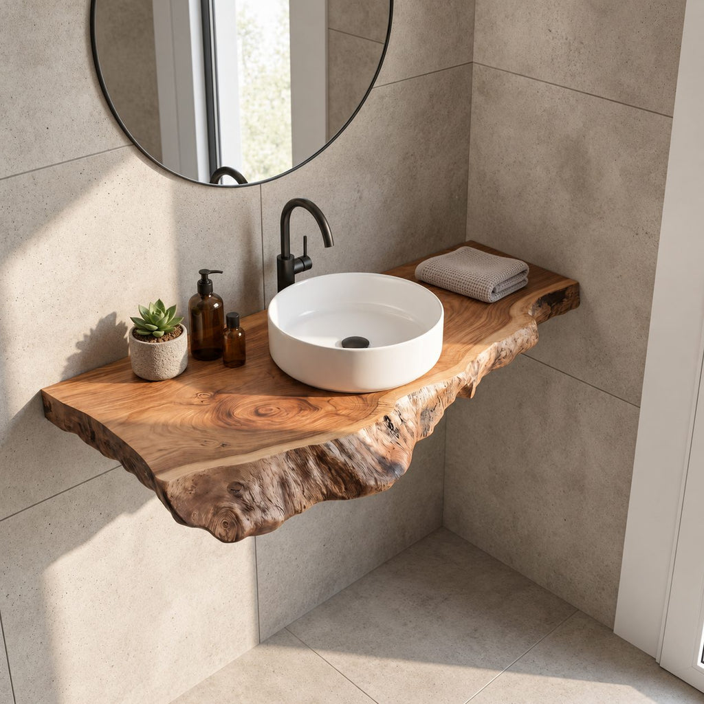 Farmhouse Raw Edge Floating Bathroom Vanity Top With Chunky Profile