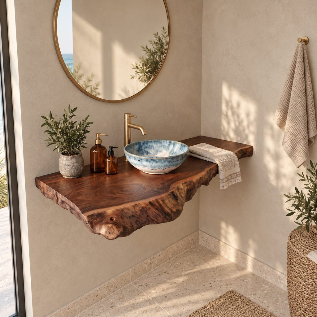 Farmhouse Raw Edge Floating Bathroom Vanity Top With Chunky Profile