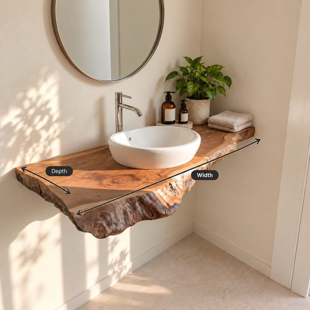 Farmhouse Raw Edge Floating Bathroom Vanity Top With Chunky Profile