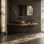 Sleek Floating Bathroom Vanity Counter With Soft Live Edge Front