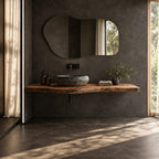 Sleek Floating Bathroom Vanity Counter With Soft Live Edge Front