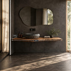 Sleek Floating Bathroom Vanity Counter With Soft Live Edge Front