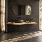 Sleek Floating Bathroom Vanity Counter With Soft Live Edge Front