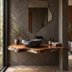 Handcrafted Thick Slab Floating Bathroom Vanity With Rugged Live Edge