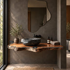 Handcrafted Thick Slab Floating Bathroom Vanity With Rugged Live Edge