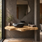 Handcrafted Thick Slab Floating Bathroom Vanity With Rugged Live Edge