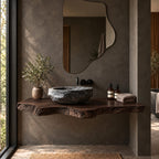 Handcrafted Thick Slab Floating Bathroom Vanity With Rugged Live Edge