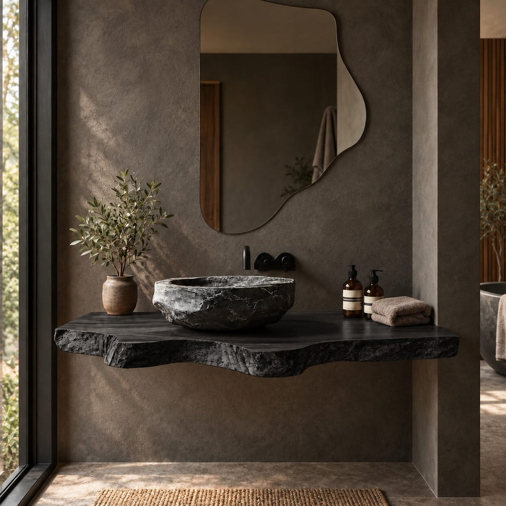 Handcrafted Thick Slab Floating Bathroom Vanity With Rugged Live Edge