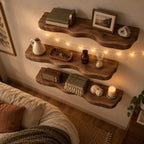 Organic-Wave Walnut Solid Wood Floating Wall Shelf – Live Edge Wood Shelf for Living Room
