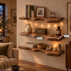 Organic-Wave Walnut Solid Wood Floating Wall Shelf – Live Edge Wood Shelf for Living Room
