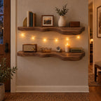 Organic-Wave Walnut Solid Wood Floating Wall Shelf – Live Edge Wood Shelf for Living Room