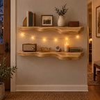 Organic-Wave Walnut Solid Wood Floating Wall Shelf – Live Edge Wood Shelf for Living Room