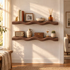 Scalloped-Wave Oak Solid Wood Floating Wall Shelf – Wavy Wood Shelf for Bathroom or Bedroom
