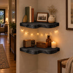 Live-Edge Floating Corner Shelf, Solid Wood Wall Mounted Corner Shelves for Living Room, Bedroom & Bath