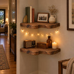 Live-Edge Floating Corner Shelf, Solid Wood Wall Mounted Corner Shelves for Living Room, Bedroom & Bath