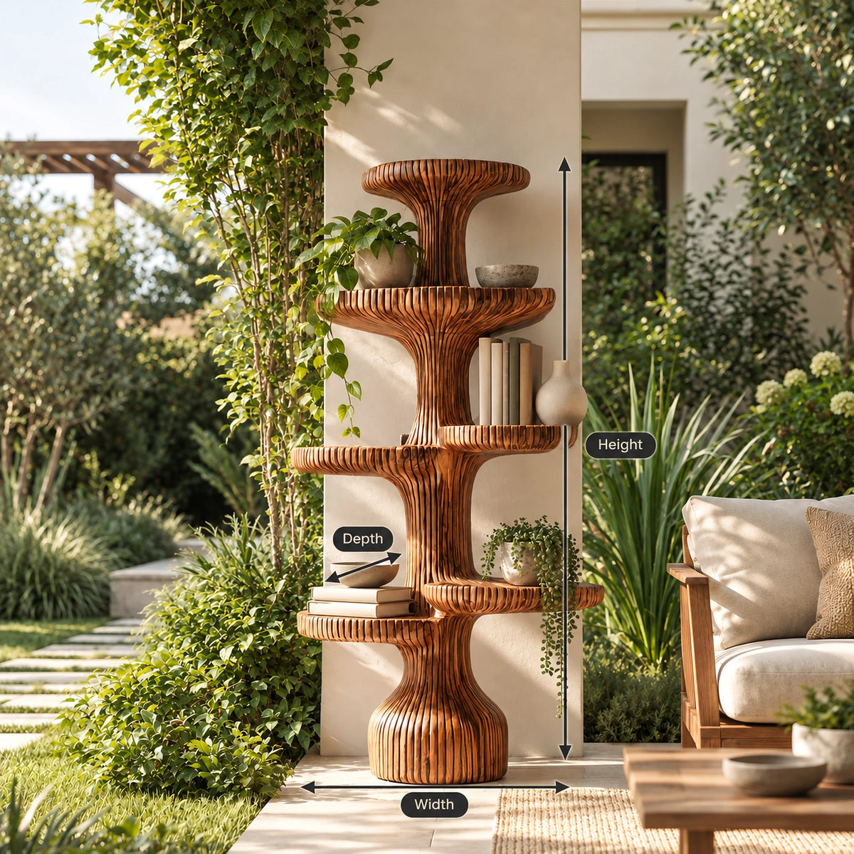 Sculptural Fluted Tree Bookshelf With Tiered Round Shelves For Living Room