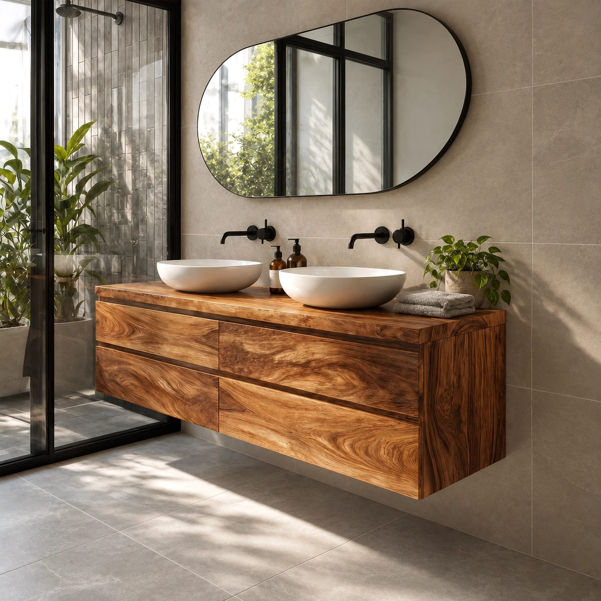 Modern Solid Wood Floating Bathroom Vanity With 4 Drawers