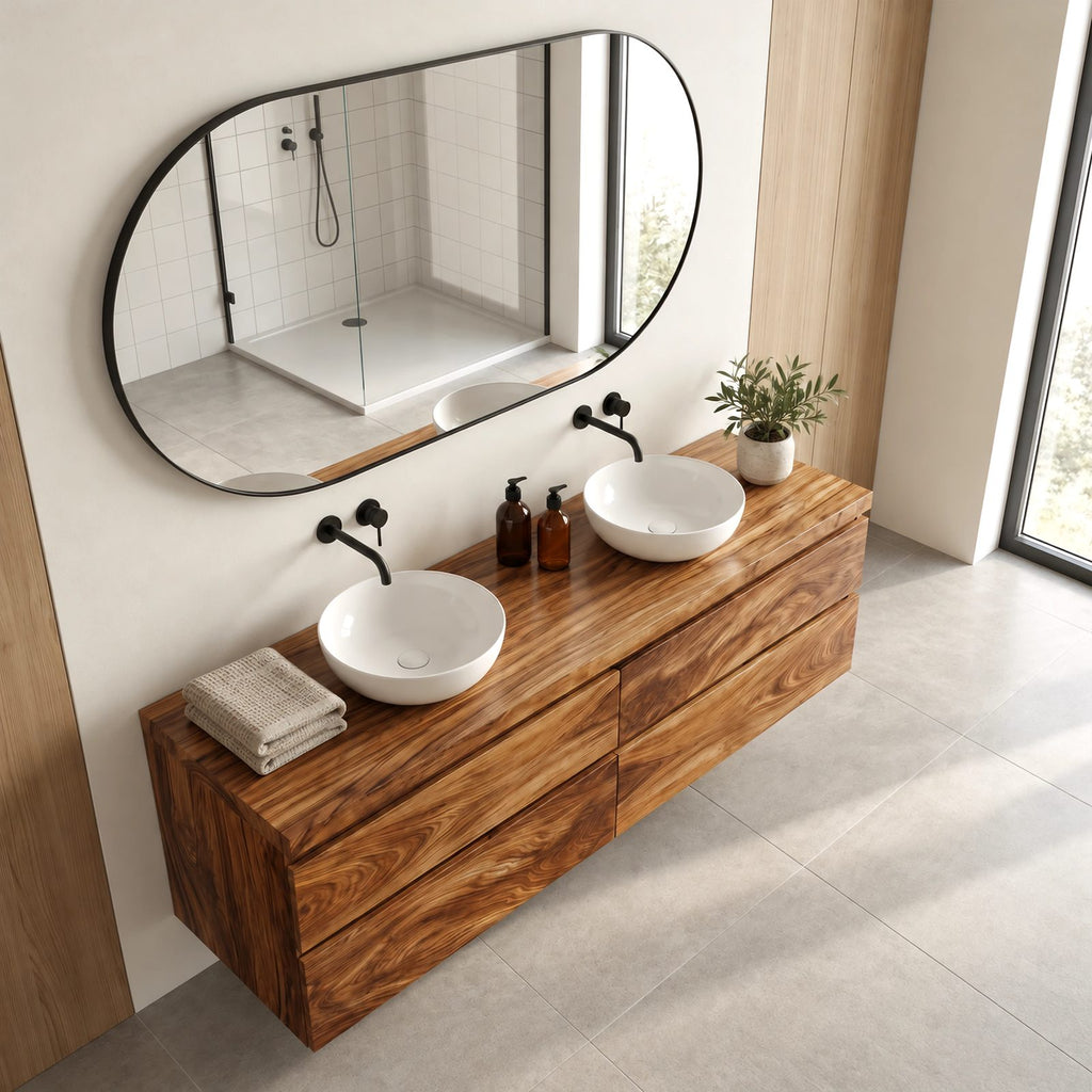 Modern Solid Wood Floating Bathroom Vanity With 4 Drawers