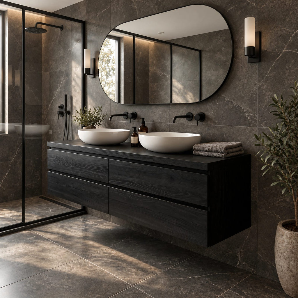 Modern Solid Wood Floating Bathroom Vanity With 4 Drawers