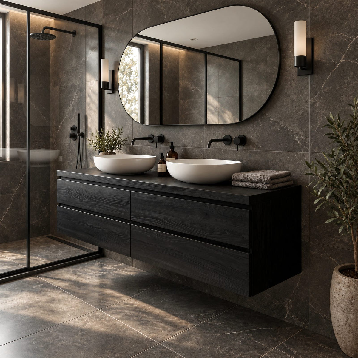 Modern Solid Wood Floating Bathroom Vanity With 4 Drawers