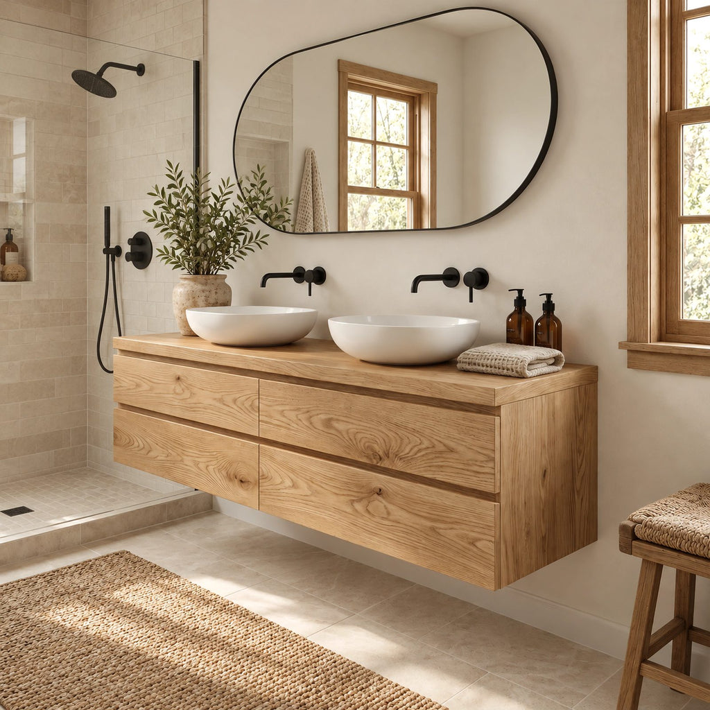 Modern Solid Wood Floating Bathroom Vanity With 4 Drawers