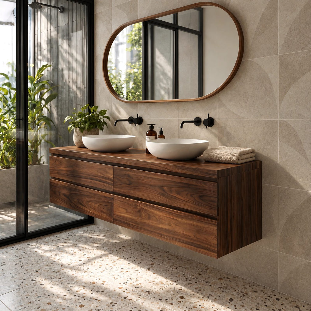 Modern Solid Wood Floating Bathroom Vanity With 4 Drawers