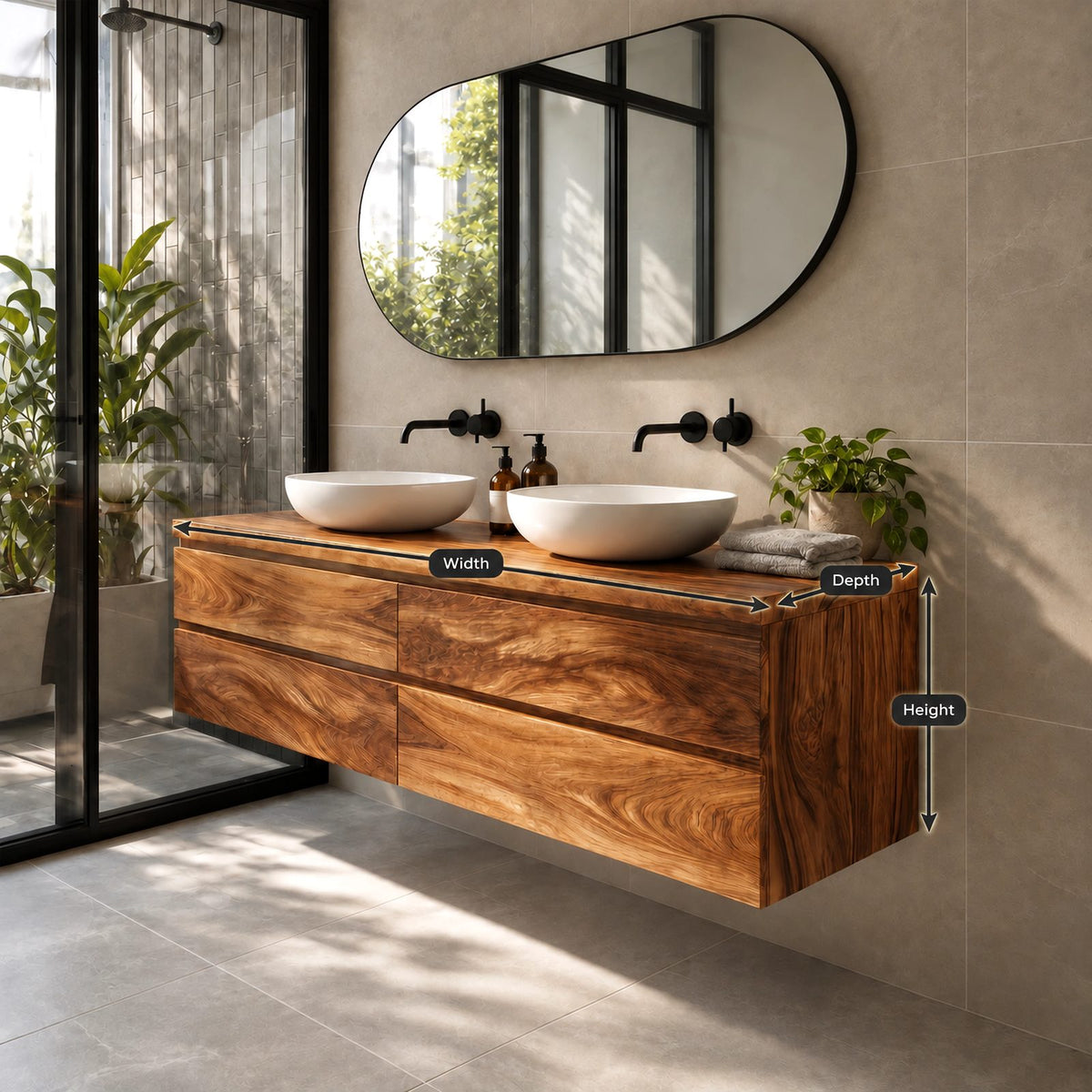 Modern Solid Wood Floating Bathroom Vanity With 4 Drawers