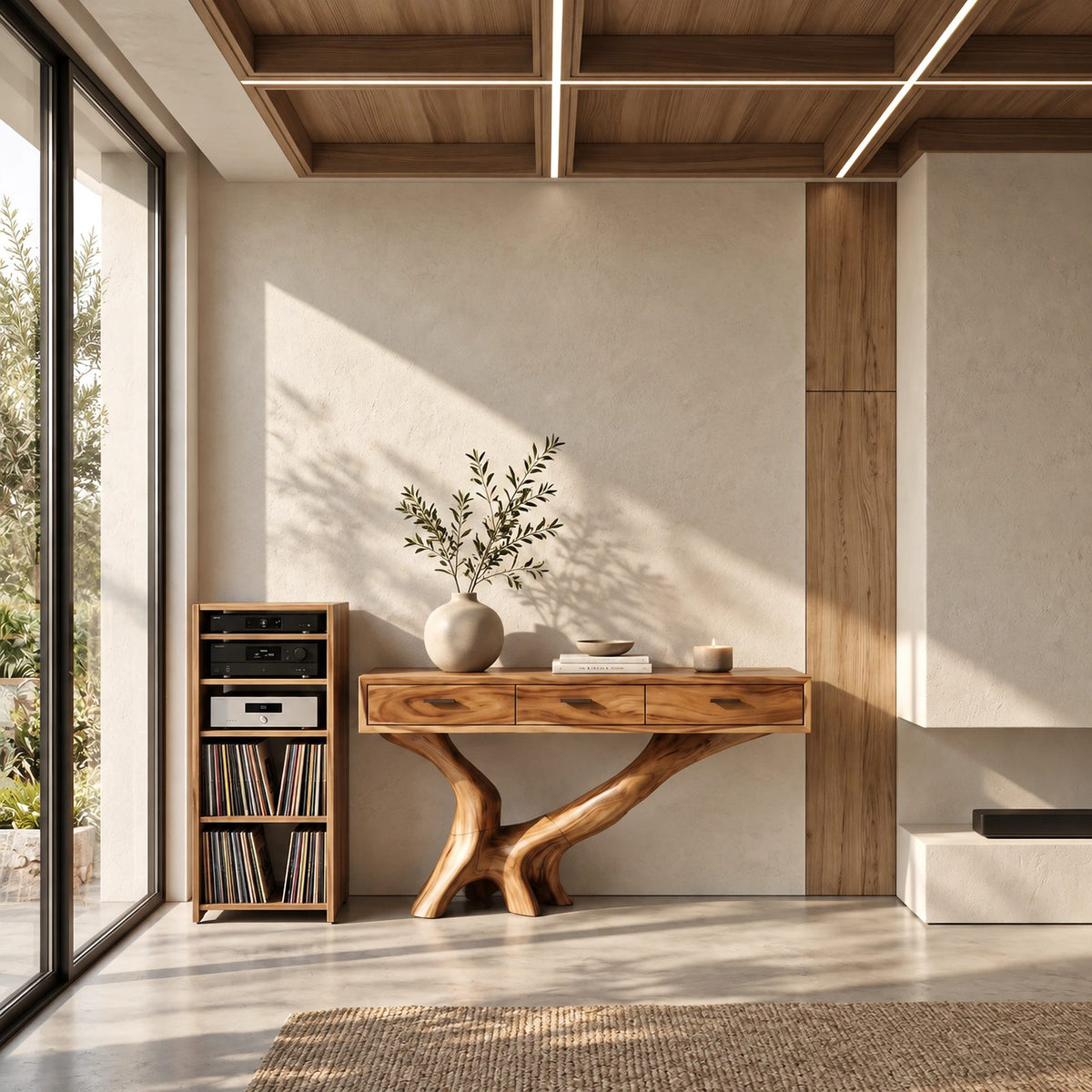 Organic Live Edge Console Table With 3 Drawers For Entryway And Hallway