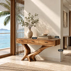 Organic Live Edge Console Table With 3 Drawers For Entryway And Hallway