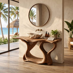 Handcrafted Sculptural Wooden Bathroom Vanity With Open Lower Shelf