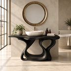 Handcrafted Sculptural Wooden Bathroom Vanity With Open Lower Shelf