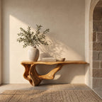 Modern Live Edge Console Table With Sculpted Root Base For Entryway