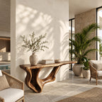 Modern Live Edge Console Table With Sculpted Root Base For Entryway