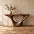 Sleek Sculptural Pedestal Console Table With Oval Cutout For Entryway